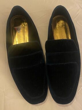 Zara Velvet Slip-On Loafers in Deep Navy